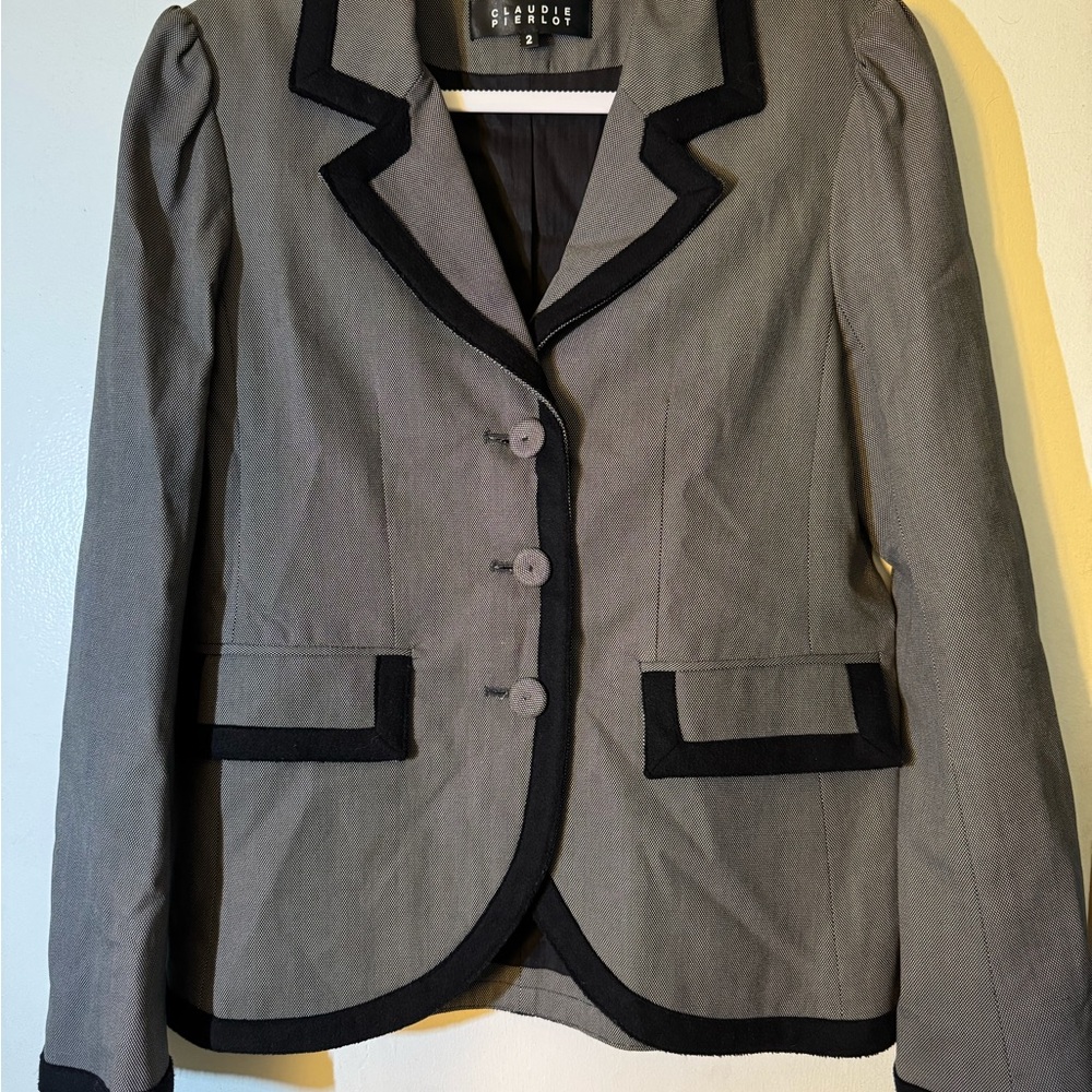 Claudie Pierlot GUC Gray and Black Blazer with Contrast Trim